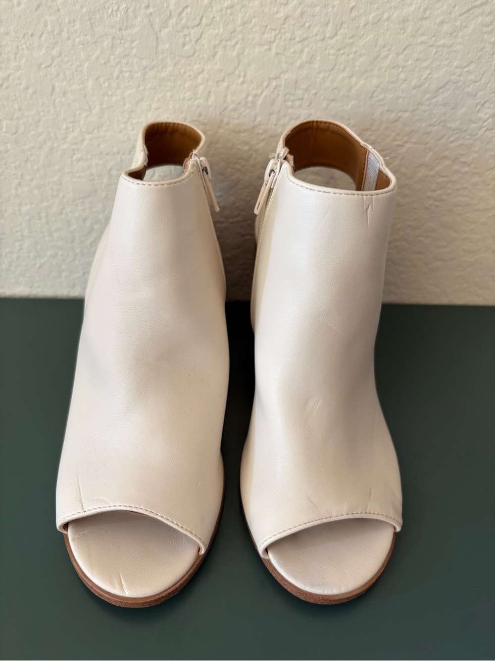 Off white cream peep toe heels, women’s 8